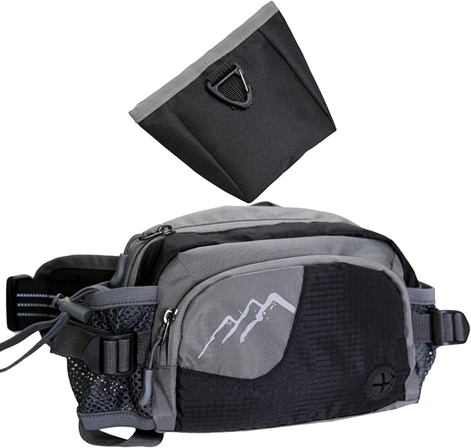 Dog Walking Fanny Pack with Removable Treat Pouch & 2 Retractable Water Bottle Holders, No Spill Magenetic Clasp - Hands-Free Pouches Training Waist Bag for Dog Owners, Poop Bag Dispenser