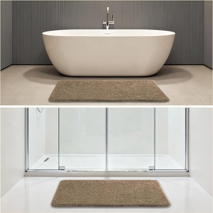 Light Brown Bathroom Rugs 24"x48" – Long Plush Non-Slip Bath Mat, Absorbent & Washable Microfiber Runner Rug – Perfect for Tub, Sink, or Washroom
