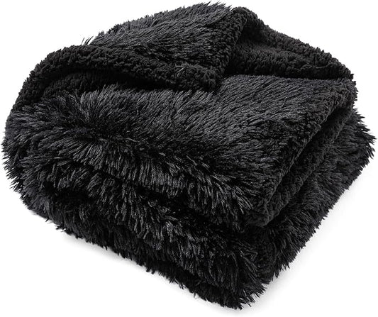 Wowchine Waterproof Dog Blanket Black Calming Dogs Fluffy Long Faux Fur Pet Throw Blankets for Couch Protector Love Puppy Cat Bed Cover Washable(Black,XL-85x57in)