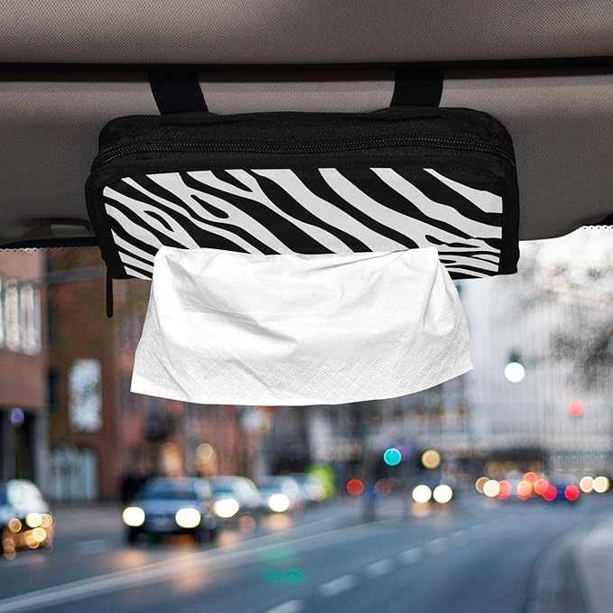 Car Tissue Holder Car Napkin Holder Car Tissue Box Dispenser Storage Case Sun Visor Mask Holder with Adjustable Straps Reusable Refillable Zebra Print