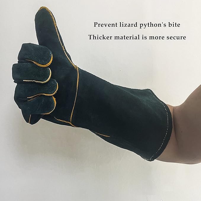 Animal Handling Gloves Bite Proof, 40cm/ 15.7In Scratch Resistant Leather Glove for Grabbing/Grooming/Handling Dog Cat Bird Snake Parrot Lizard Reptile - Protection Pet Gloves