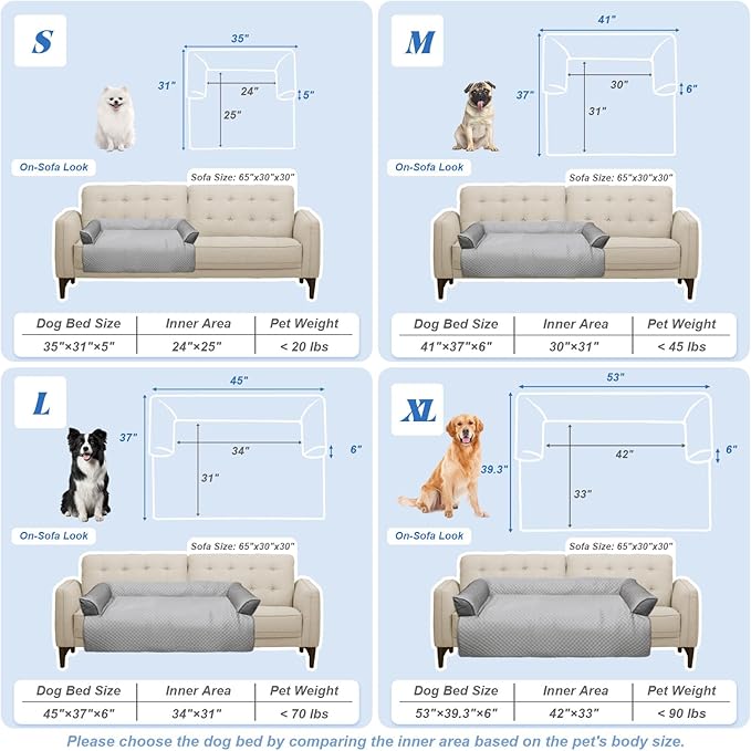 GGIB Cooling Dog Bed Mat with Bolster Pillow Washable Dog Couch Cover Breathable Summer Pet Couch Bed Protector Indoor(Medium, Cooling Grey)