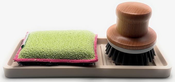 Happitasa Silicone Kitchen Sink Organizer Tray, Sponge Holder and Countertop Protector | Bathroom and Kitchen Soap Dish and Dispenser Tray (Sand Dollar, 9"x3.5")