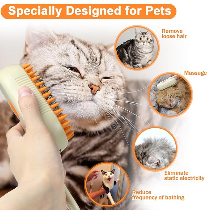 Nepfaivy Pet Steam Brush for Cat - Cat Steam Brushes for Indoor Cats Shedding, Rechargeable Steaming Brush for Dogs, Dog Mist Water Steamer, Pet Spray Hair Removal Comb for Massage Grooming