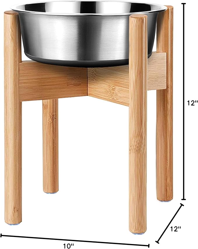 Dog Bowl Stand for Large Dogs (See Size Guide) - Use to Elevate, Raise Dog Food and Water, Deter Ants/Bugs - Expandable Sideways, Fits Various Sizes of Slow Feeders, Dishes/Fountains - Bamboo