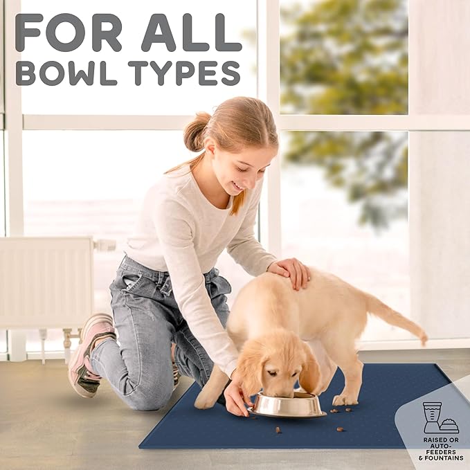 Dog Food Mat - Raised Edges Dogs Mat for Food and Water Prevent Spill, Waterproof Cat Food Mats Protect Floors, Easy Clean Dog Bowl Mats for Food and Water, Silicone Pet Food Tray