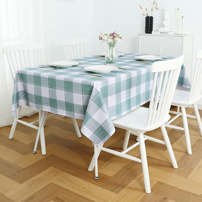 Romanstile Square Plastic Tablecloth, 100% Waterproof Oil-Proof Checkered PVC Table Cloth, Heavy Duty Vinyl Table Cover for Dining, Camping, Picnic, Outdoor - 54 x 54 Inch, Sage Green Checkered