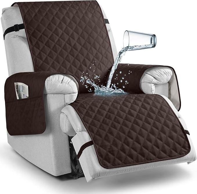 TAOCOCO 100% Waterproof Recliner Chair Cover Non-Slip Reclining Cover for Recliner Chair Washable Chair Seat Cover with Elastic Straps for Pets Sofa Slipcover with Pocket (Oversized 28'', Chocolate)