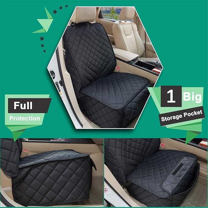 HAPYFOST Waterproof Front Seat Cover Dog Car Seat Covers Nonslip and Full Protection with Side Flaps Fits Most Cars, Trucks, SUVs(Black, 1Pack)