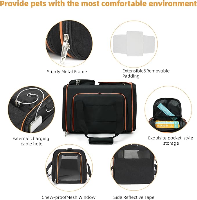 Cat Carrier,Portable Pet Carrier Bag for Cats and Small Dogs,Foldable Soft-Sided and Scratch-Proof mesh Cat Bag Pet Carriers,Airline Approved Pet Carrier,Pet Travel Carrier Up to 15 Lbs,Black