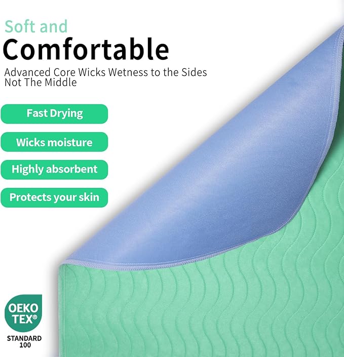 Accompagner Waterproof Reusable for Adults and Pets Washable Pee Pads for Dogs Changing Pad Large Dog Bed Size Adults Incontinence Bed Pads - Non-Slip Leak-Proof (Green, 24"x24"(Pack of 6))
