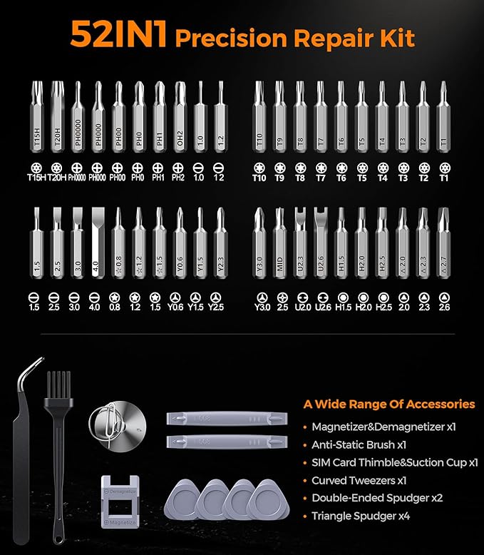 2026 Updated 52in1 Mini Precision Screwdriver Set, [S2 Military-grade alloy] Small Screw Driver Set, Magnetic Repair Tool Kit for Phone, PC, Laptop, Xbox, Switch, Eyeglasses, Watch, Electronic