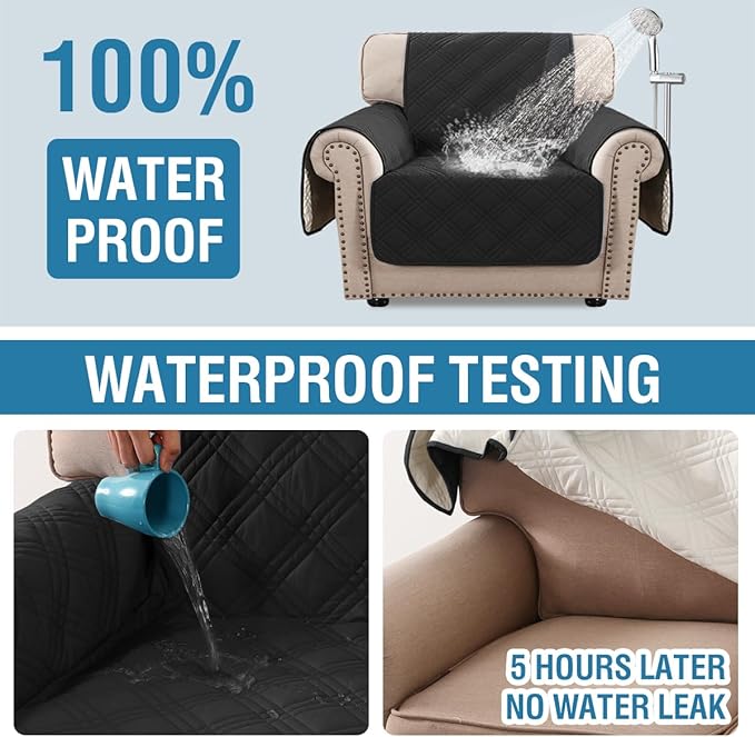 H.VERSAILTEX 100% Waterproof Armchair Slipcovers Modern Arm Chair Covers Waterproof Chair Covers for Pets Washable(Chair, Black/Beige)