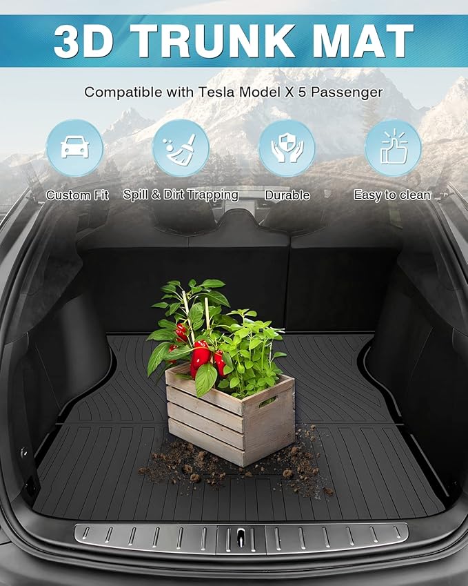 Mixsuper Custom Fit for Cargo Liner Tesla Model X 5 Passenger Trunk Mat Liner Durable All Weather Rear Trunk Floor Mat (Not Fit 6 or 7 Passenger)