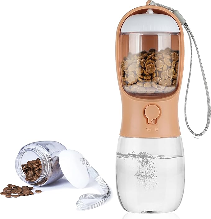 AVELORA Dog Water Bottle,Portable pet Water Bottle with Food Container,Outdoor Portable Water Dispenser for Cat,Rabbit,Puppy and Other Pets for Walking,Hiking,Travel(10oz)