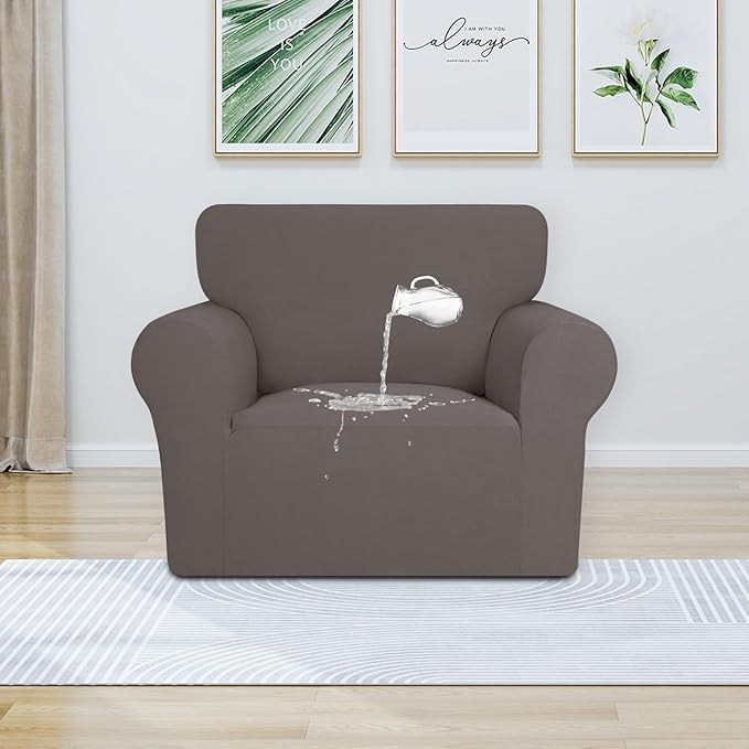 PureFit 100% Dual Waterproof Couch Cover Slipcovers for Couches and Sofas - Stretch Non Slip Fleece Sofa Covers Washable, Leakproof Furniture Protector for Kids, Pets, Dog (Chair, Taupe)