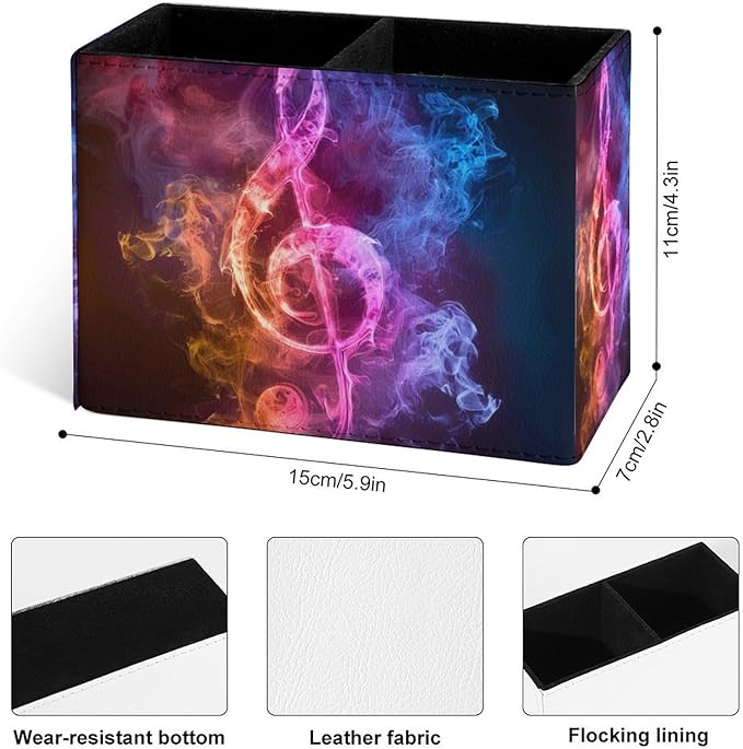 Famame Colorful Music Note Clef Pencil Holder for Desk, Leather Desktop Container Pen Cup Storage Study Table Pen Organizer Makeup Brush Holder for Classroom Office Home