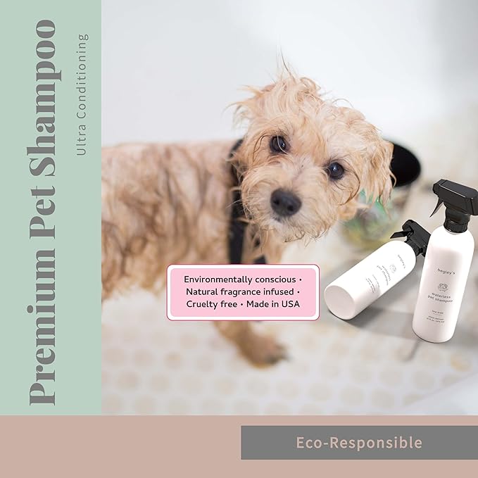 Begley's No Rinse Waterless Pet Shampoo, Bathless Cleaning, Deodorizing, and Odor Removal for a Shiny, Fresh Smelling Coat - Effective for Dogs, Puppies, and Cats - Fresh Lavender, 2 Pack