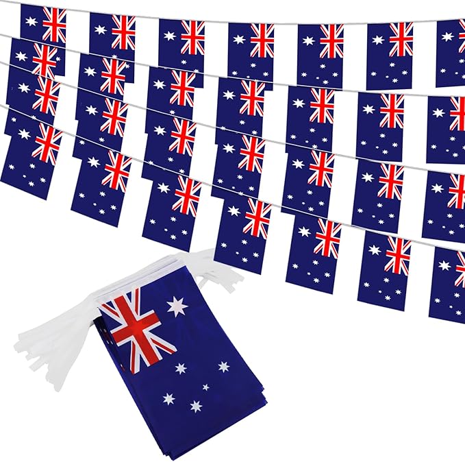 Australia String Flag Pennant Banner - 38 Flags, 42 Feet Small Mini Australian Flags Bunting Banner for Country Decoration, School, Party, Sports Events