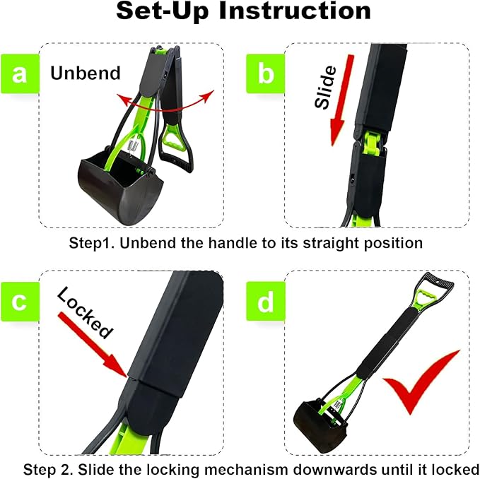 2 Pieces Pooper Scooper, Large Pooper Scooper for Dogs Heavy Duty, Dog Pooper Scooper with Long Handle & High Strength Durable Spring, Foldable Dog Poop Pick Up(28-inch)