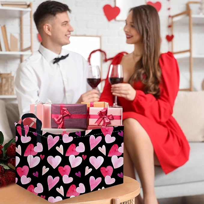 FXOCSHE Rectangular Black Valentine's Day basket,nursery basket,Black girls gift baskets,kids toy storage Bin, Love Heart Room Decor for Home,Shelf Baskets(Enchanting heart)