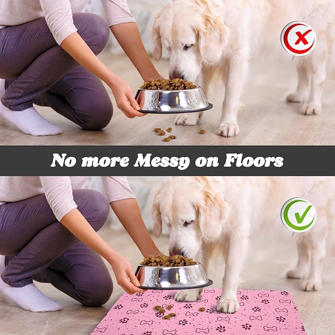 Dog Food Mats,Cat Absorbent Water Bowl Feeding Mats Pet Placemats for Food and Water Spot 16 * 24 inch