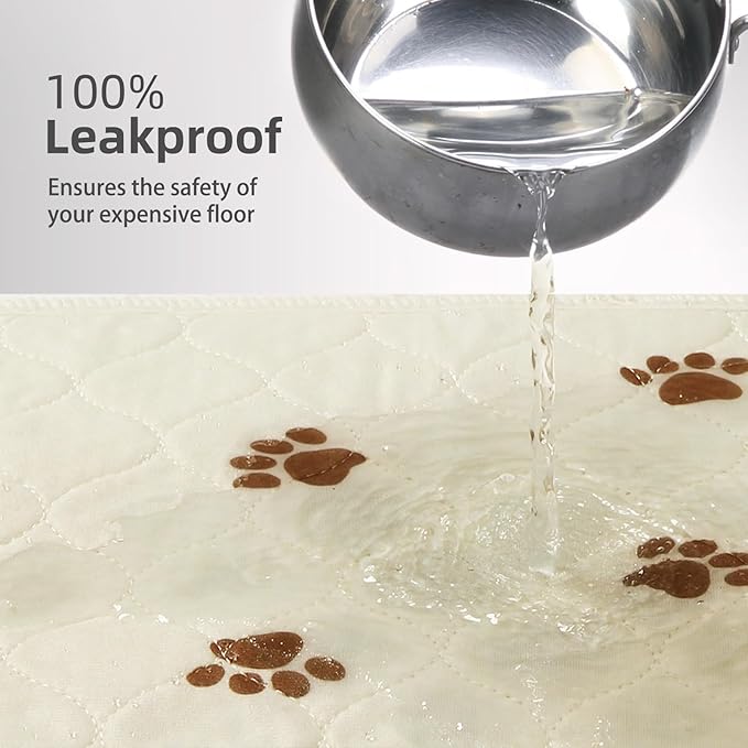 PUPTECK Washable Pee Pads for Dogs - Waterproof Reusable Puppy Potty Training Pads Whelping Mat - Fast Absorption Non-Slip Pet Food Feeding Mat (Beige, 36x72 Inch (Pack of 2))