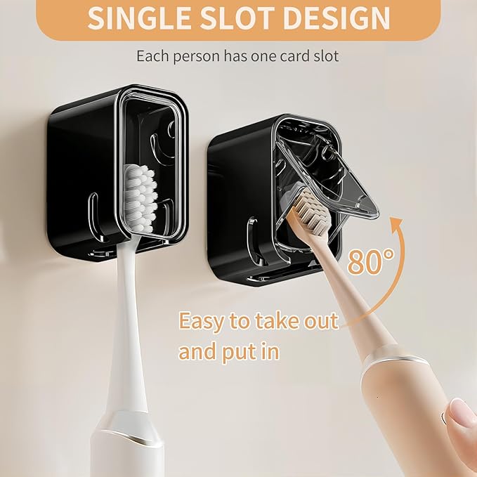Wall Mounted Toothbrush Holders for Bathroom,Strong Self Adhesive Tooth Brush Holder with Cover, Toothbrush Heads Organizer for Family, 4 Pcs