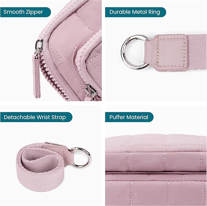 VONAL Wristlet Wallets for Women Nylon Quilted Wallet with 3 Zipper Purse for Travel Credit Card Holder Phone Organizer