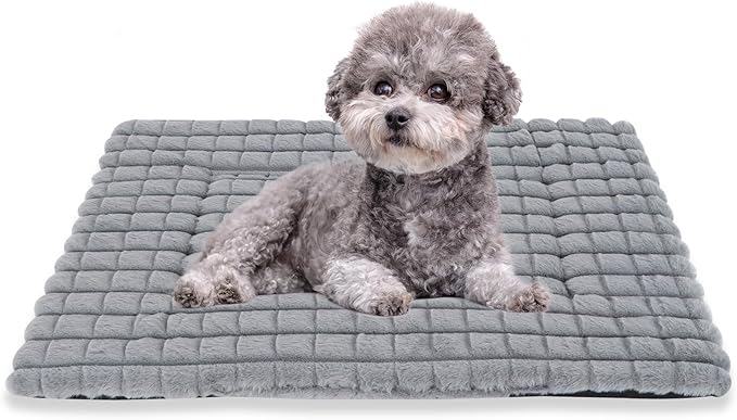 BVAGSS Dog Bed Washable Crate Mattress,Anti-Slip Memory Foam Soft Warm Pet Cushion for Small Medium Dogs, Calming Fluffy Sleeping Kennel Pad XH082 (24''x18'',Grey)