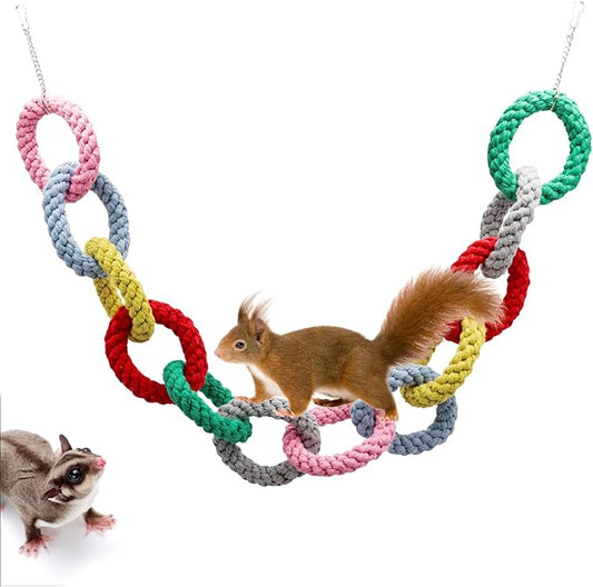 Sugar Glider Toys, Hanging Cotton Rope Ring Climbing Toy for Little Pet, Rat Toys, Sugar Glider Cage Accessories, Exercise Toys for Sugar Glider, Rat, Squirrel, Bird, Other Little Climber （Long）