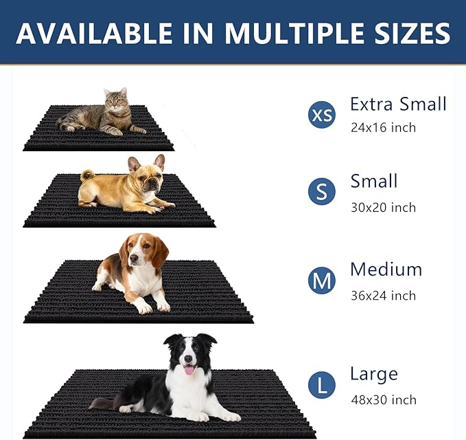 Smiry Dog Door Mat for Muddy Paws 40x32, Extra Soft Absorbent Chenille Doormat, Trap Moisture and Dirt, Non-Slip Machine Washable Front Door Mat for Indoor Entrance Inside Floor, Black