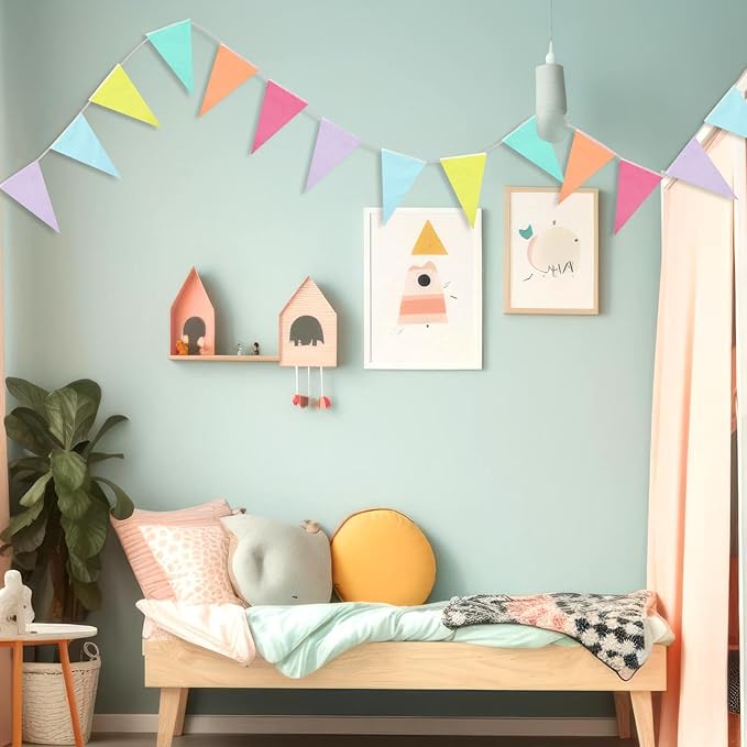 Preboun 164 Feet Pastel Pennant Banner Bunting Pennant Banner Garland 120 Pcs Pastel Triangle Flags on a String for Baby Shower Birthday Graduation Wedding Hanging Decorations(Unicorn Color)