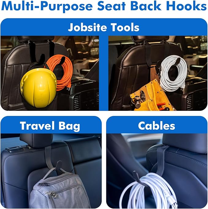 XL Headrest Hooks for Car, Heavy-Duty Car Seat Hooks for Backseat Purses, Bags & Groceries, Universal Headrest Organizer, Hard Hat Hanger for Truck, 2Pack