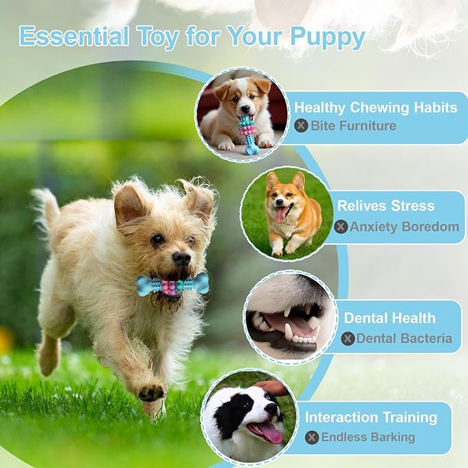 Puppy Teething Toy, Indestructible Dog Chew Toys for Aggressive Chewers, Interactive Bone Dog Toy for Small & Medium Breeds, Tough Puppy Toys to Keep Them Busy and Clean Teeth