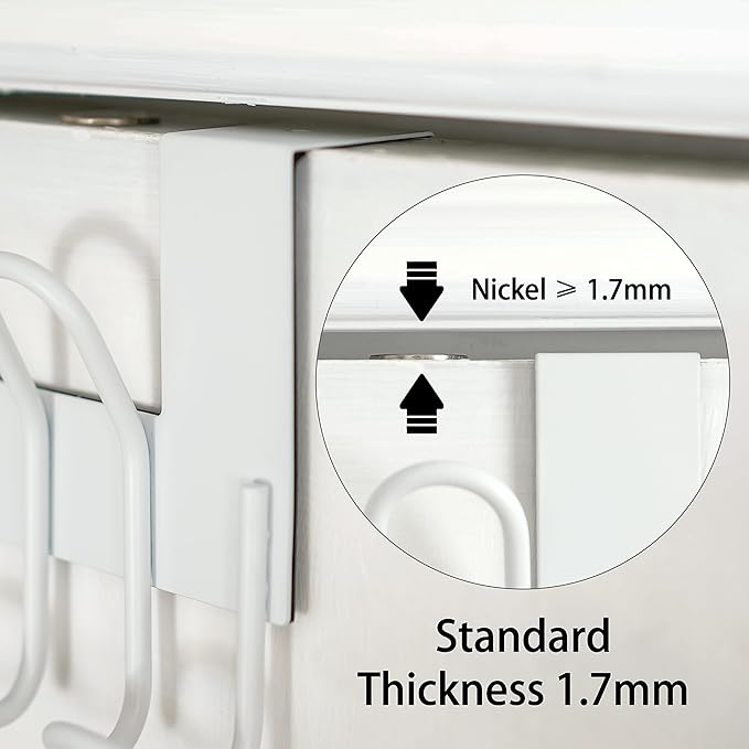 SKOLOO Over The Door Hooks - for Doors up to 1-3/4'' Thickness, Pack of 2, Metal Door Hanger with 9 Hooks, Over The Door Hanger for Coats, Hats, Towels, White