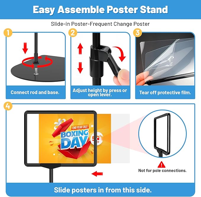 Sign Holder Stand 8.5 x 11, Adjustable Poster Stand for Table Top & Floor, Signage Display Stands, Floor Standing Sign Holder for Advertisement, Tradeshow, Store, Business, 2 Pack