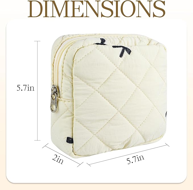 Small Floral Quilted Makeup Bag, Coquette Aesthetic Travel Toiletry Organizer for Women, Lightweight Cotton Cosmetic Pouch