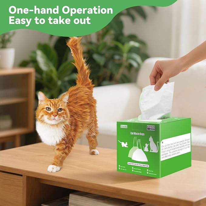 100 Pack Waste Bags, Compatible with Litter Robot 4 and 3, Automatic Litter Box Bags. Thick Pre-Separated Heavy Duty Litter Box Liners, 26.8" x 16.2"
