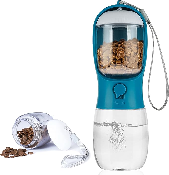 AVELORA Dog Water Bottle,Portable pet Water Bottle with Food Container,Outdoor Portable Water Dispenser for Cat,Rabbit,Puppy and Other Pets for Walking,Hiking,Travel(10oz)