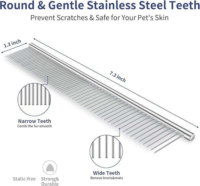 Slicker Brush for Dogs, Long Pin Dog Grooming Brush for Goldendoodles, Poodles, Doodles, Includes Pet Comb & Undercoat Rake, Perfect for De-Shedding, Dematting & Reducing Tangles. Large, Black