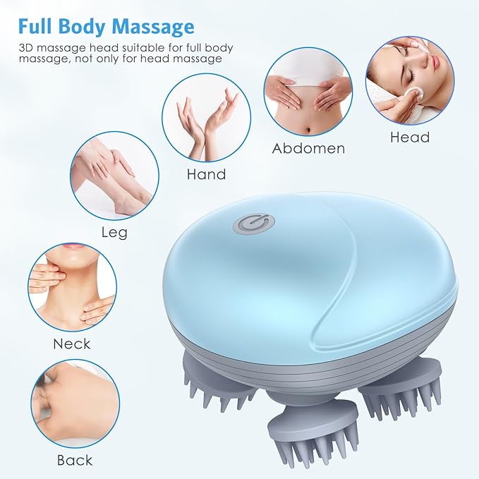 Upgraded Handheld Scalp Massager, Electric Scalp Massager, Scalp and Back Scratcher for Relieving Tight Stiffness Muscles, Promote Bonding, Blue