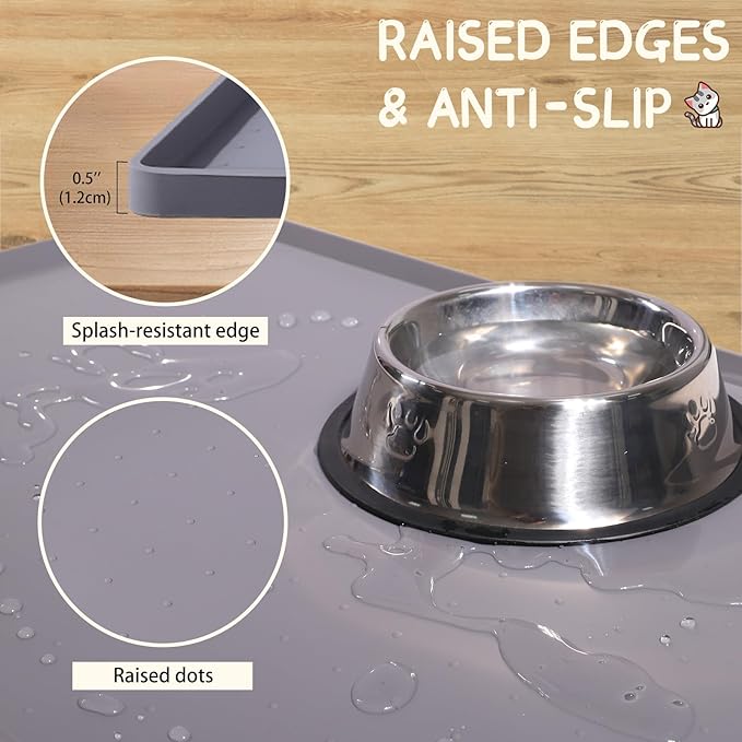 MateeyLife Silicone Cat & Dog Food Mat for Floors Waterproof, Anti-Slip Dog Bowl Mats for Food and Water, Pet Feeding Mats with Lip to Prevent Spills, Pet Placemat for Messy Drinkers to Protect Floors
