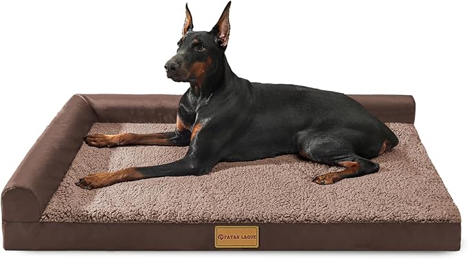 Patas Lague Orthopedic Jumbo Dog Bed for Extra Large Dogs 56''X40'', Waterproof L Bolster Jumbo Pet Sofa Beds with Removable Washable Cover, Soft Pet Couch Crate Mat with Nonskid Bottom, Brown