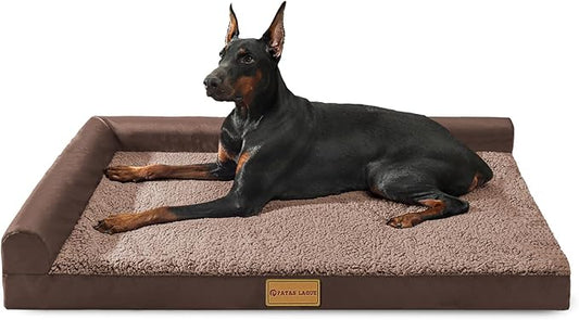 Patas Lague Orthopedic XL Dog Bed Large Sized Dog 42''X28'', Waterproof L Bolster Big Large Pet Sofa Beds with Removable Washable Cover, Soft Pet Couch Crate Mat with Nonskid Bottom, Brown