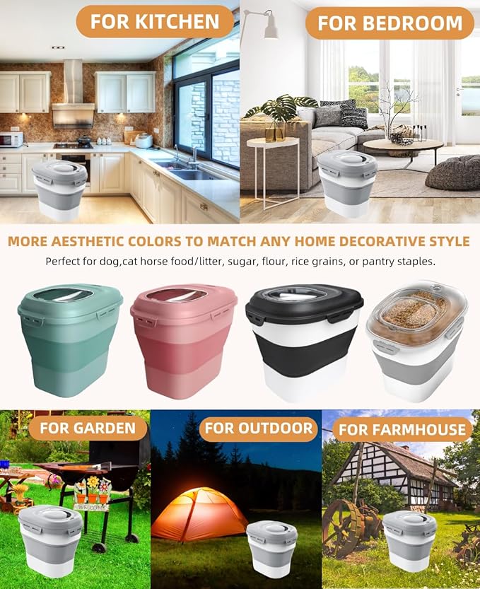 DDMOMMY 30-35 Lbs Dog Food Storage Container Collapsible Dog Food Container with Airtight Lids, Wheels, Scoop and 2pcs Food Storage Containers, Large Pet food storage for Dog, Cat