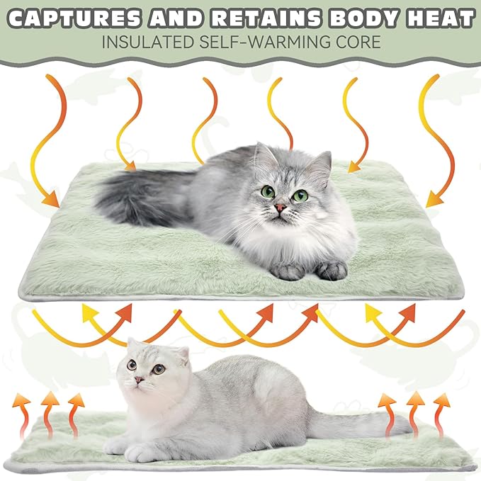 3 Pack Green Self Warming Cat Bed Indoor 16''x24'' Self Heating Cat Mat Ultra Soft Thermal Kitten Bed Heated Pet Dog Pad Washable Removable for Outdoor Use Non Slip Reflect Body Heat