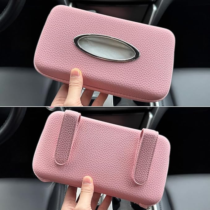 Car Tissue Holder, Sun Visor Tissue Holder, Zipper Car Visor Napkin Holder, PU Leather Backseat Tissue Case for Car,Vehicle (Pink)