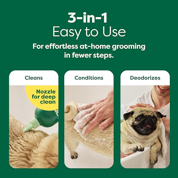 Earth Rated 3-in-1 Soothing Dog Shampoo and Conditioner, Deodorizing Oatmeal Shampoos for Dogs and Puppies, Great for Smelly Pets, White Tea and Basil Scent, 16 oz