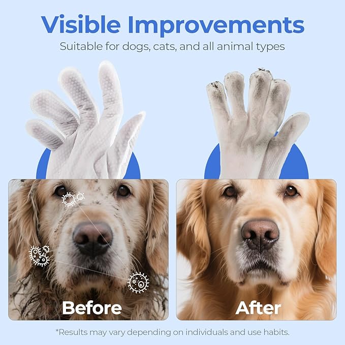 Pet Cleaning Glove Wipes for Dogs & Cats, Hypoallergenic Deodorizing Disposable Bathing Wipes,No-Rinse Grooming Wipes,Perfect for Pet Dry Cleaning,Daily Care and Travel, Coconut Scent, 24 pcs